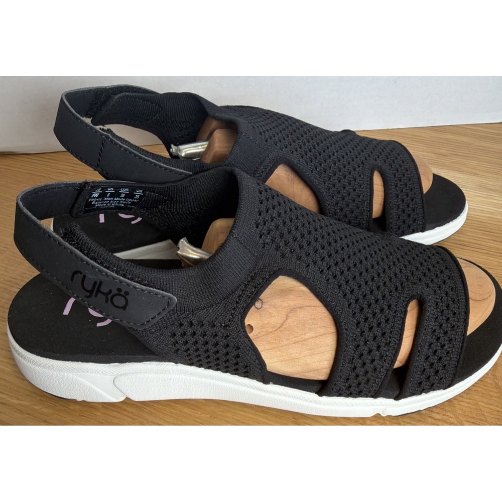 Ryka Black Knit Slingback Sandals with White Sole - Picture 5 of 7